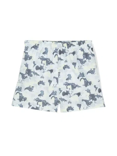 C.p. Company Kids' World Map-print Swim Shorts In 蓝色