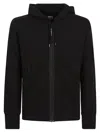 C.p. Company Minimalist Black Hooded Sweatshirt With Unique Opening Detail