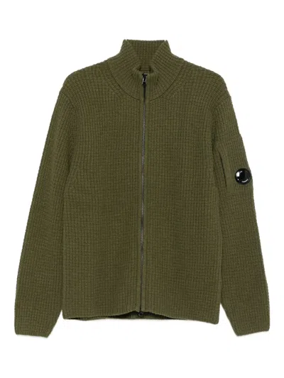 C.p. Company Zip-front Ribbed Cardigan In Green