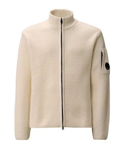 C.p. Company Zip-front Waffle-knit Cardigan In Neutral