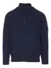C.p. Company High Neck Knitwear With Arm Patch Detail In Blue