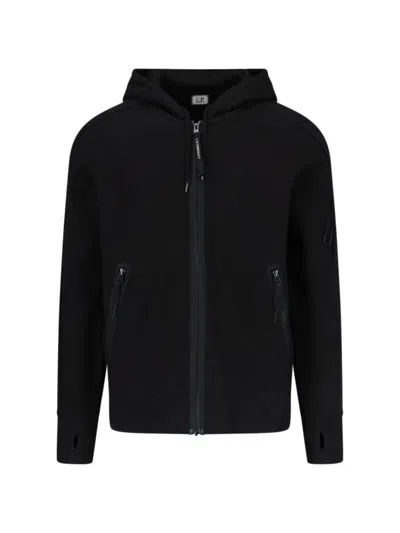 C.p. Company Full Zip Hooded Sweatshirt With Zippered Pockets In Black