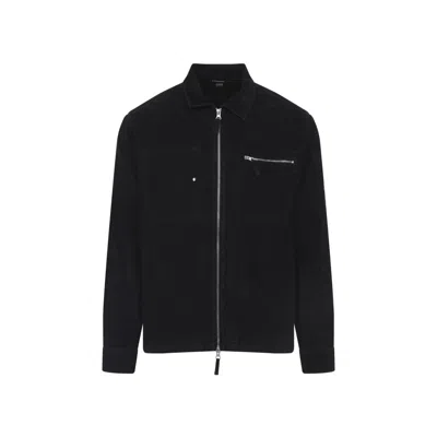 C.P. COMPANY ZIP-UP BLACK SHIRT JACKET WITH CLASSIC COLLAR