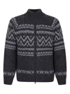 C.p. Company Graphic Patterned Wool Cardigan With High Collar In Gray