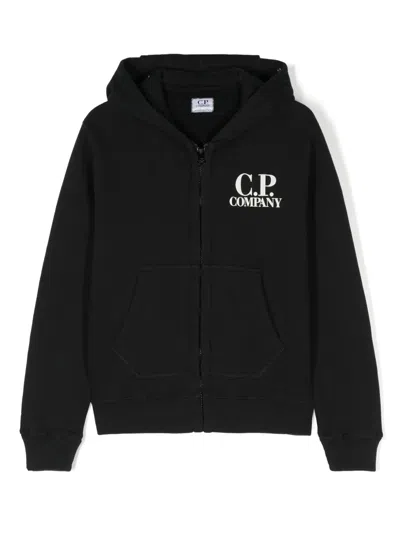 C.p. Company Kids' Zip-up Cotton Hoodie In Black