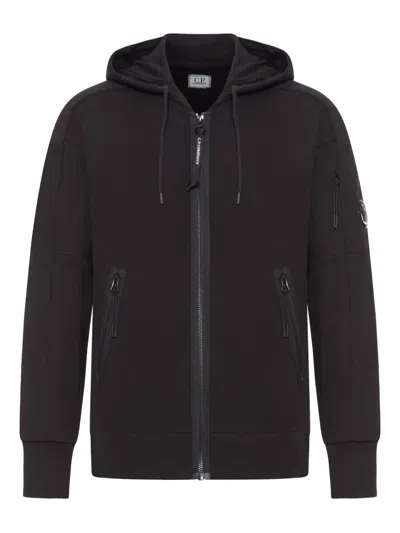 C.p. Company Sweatshirts Hooded Open In Diagonal Raised Fleece Clothing In Black