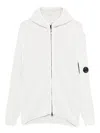 C.p. Company Hooded Knit Cardigan Ribbed Texture In White