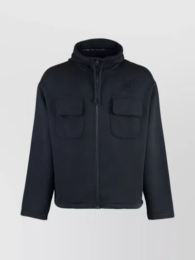 C.p. Company Zip-up Hoodie With Adjustable Drawstring Hem In Black
