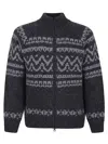 C.p. Company Graphic Patterned Wool Cardigan With High Collar In Black