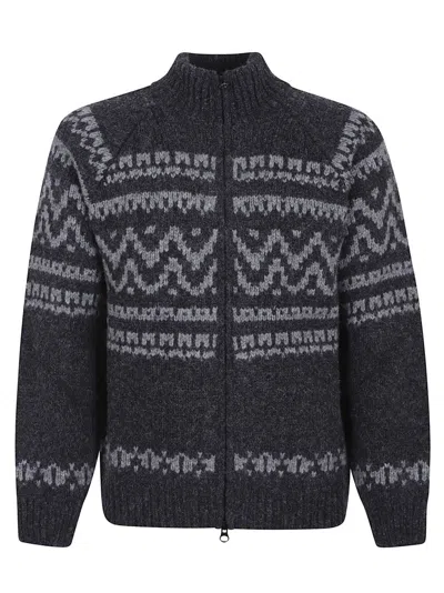 C.P. COMPANY ZIP-UP WOOL SWEATER WITH PATTERNED KNIT DESIGN