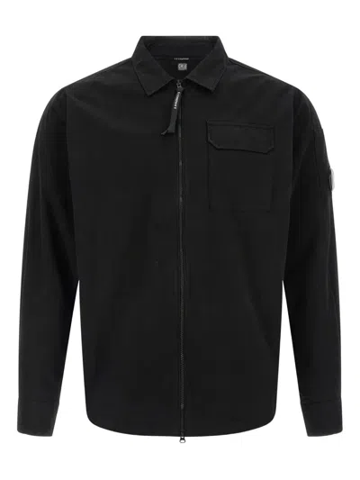 C.p. Company Zipped Lens Overshirt In Black