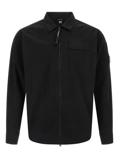 C.p. Company Cp Company Men's Black Gabardine Branded-lens Regular-fit Cotton Shirt