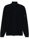 C.p. Company Wool Cardigan With High Neck And Pocket In Black