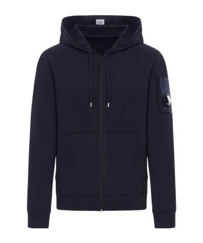 C.p. Company Zippered Hooded Sweatshirt In Black