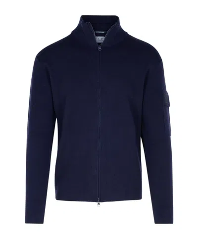 C.p. Company Logo-patch Cardigan In Blue