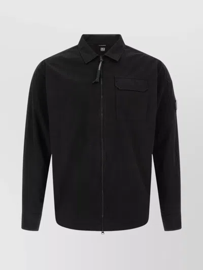 C.p. Company Zippered Shirt With Chest Pocket And Long Sleeves In Black