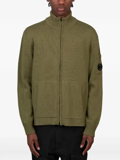 C.p. Company C. P. Company Mini Structured Cotton Cardigan With High Neck Zip In Green