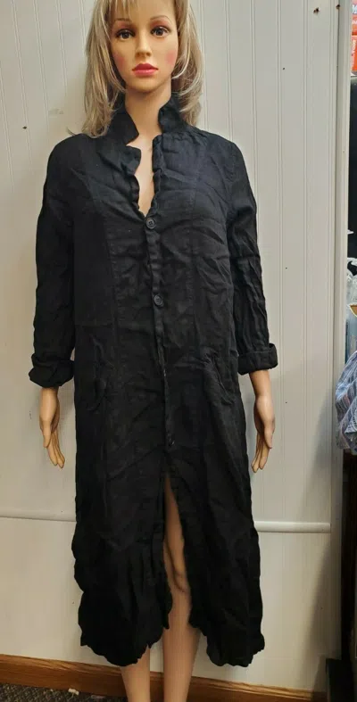 Pre-owned Cp Shades Carmen Black $330 Long Button Down Linen Dress Size Xs. Op-4