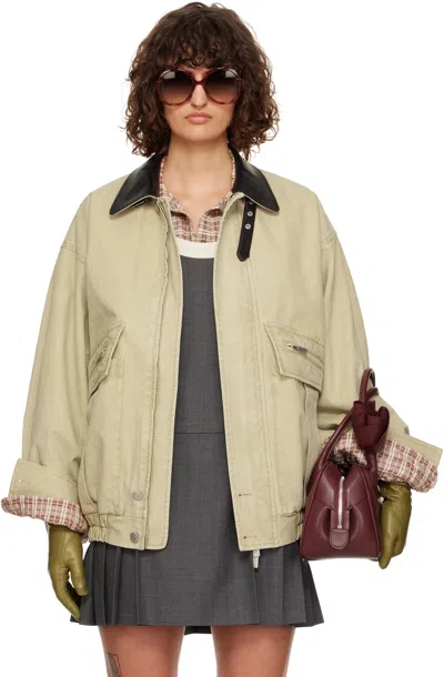 Cplus Beige Contrast Collar Distressed Jacket In Light Khaki