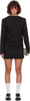 Cplus Black Cross Panels Long Sleeve Minidress In Black