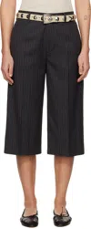 Cplus Black Stripe Suiting Shorts In Black