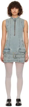Cplus Blue Washed Zip-up Sleeveless Denim Minidress In Lt.blue