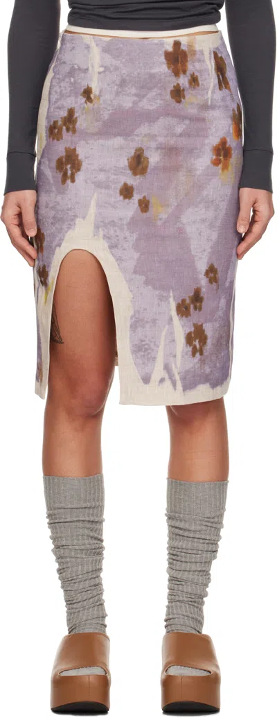 Cplus Purple Smudged Floral Print Midi Skirt In Mixed Color
