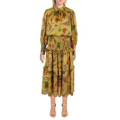 Cq By Cq Womens Printed Ruffled Maxi Dress In Gold