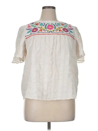 Pre-owned Cracker Barrel Old County Store Short Sleeve Blouse In White