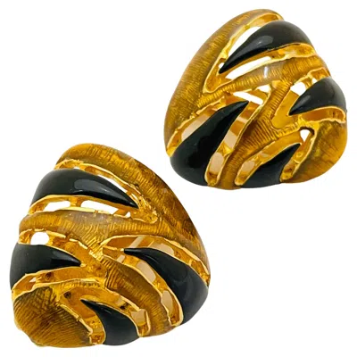 Pre-owned Craft Vintage  Gold Animal Enamel Designer Runway Clip On Earrings In Multi