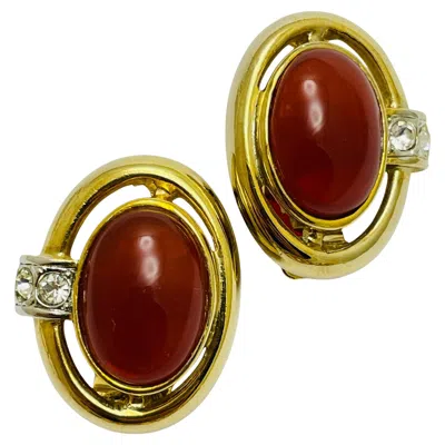 Pre-owned Craft Vintage  Signed Gold Tone Glass Rhinestone Designer Clip On Earrings In Multi