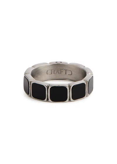 Crafted Onyx-embellished Rhodium-plated Ring In Silver