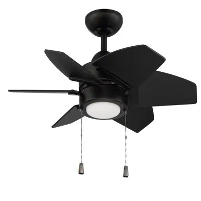 Craftmade 24" Propel Ii 6 - Blade Led Windmill Ceiling Fan With Pull Chain And Light Kit Included In Flat Black