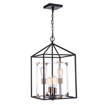 Craftmade 4 - Light Flat Black/satin Brass Lantern Pendant In Flat Black,satin Brass
