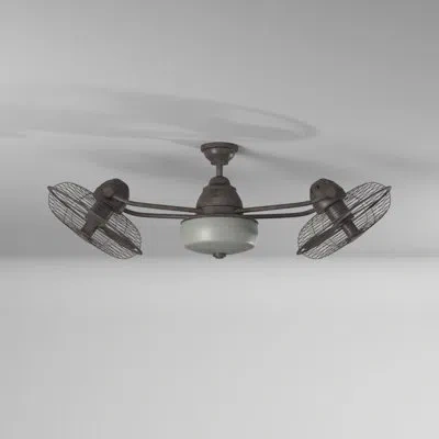 Craftmade 48" 6 - Blade Dual Ceiling Fan With Remote Control And Light Kit Included In Aged Bronze Textured