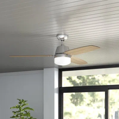 Craftmade 52" 3 - Blade Led Propeller Ceiling Fan With Remote Control And Light Kit Included In Brushed Nickel,maple