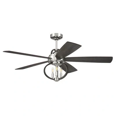 Craftmade 52" 5 - Blade Led Standard Ceiling Fan With Pull Chain And Light Kit Included In White,silver