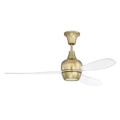 Craftmade 52" Bordeaux 3 - Blade Led Propeller Ceiling Fan With Wall Control And Light Kit Included In Satin Brass With Clear Acrylic Blades