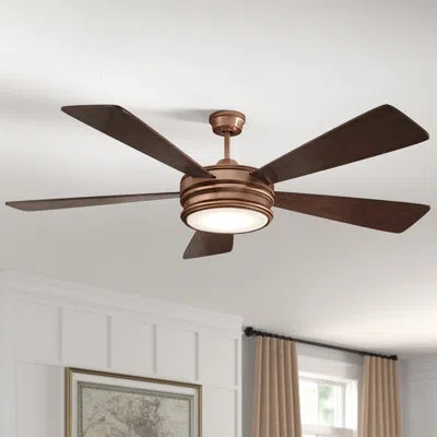 Craftmade 52" Braxton 5 - Blade Led Standard Ceiling Fan With Remote Control And Light Kit Included In Brushed Copper With Dark Cedar Blades