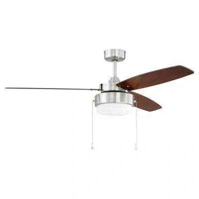 Craftmade 52" Intrepid 3 - Blade Standard Ceiling Fan With Pull Chain And Light Kit Included In Brushed Polished,silver,walnut