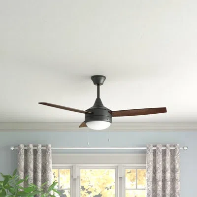 Craftmade 52" Phaze 3 - Blade Standard Ceiling Fan With Pull Chain And Light Kit Included In Brushed Polished Nickel With Dark Oak Bl