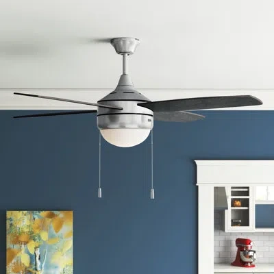 Craftmade 52" Phaze 4 - Blade Outdoor Standard Ceiling Fan With Pull Chain And Light Kit Included In Brushed Polished Nickel With Gray