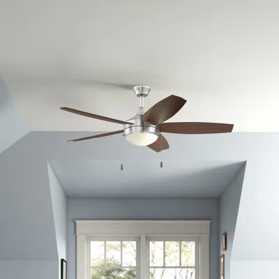 Craftmade 52" Phaze 5 - Blade Standard Ceiling Fan With Pull Chain And Light Kit Included In Brushed Polished Nickel With Dark Oak Bl