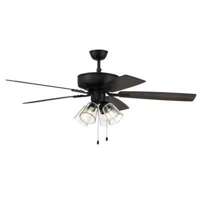 Craftmade 52" Pro Plus 104 Clear 4 Light Kit 5 - Blade Standard Ceiling Fan With Pull Chain And Light Kit Incl In Flat Black