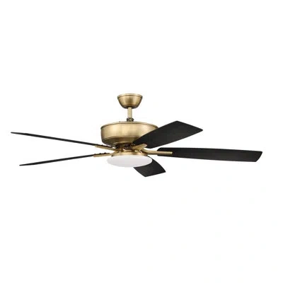 Craftmade 52" Pro Plus 112 Slim Light Kit 5 - Blade Led Standard Ceiling Fan With Wall Control And Light Kit I In Satin Brass,black