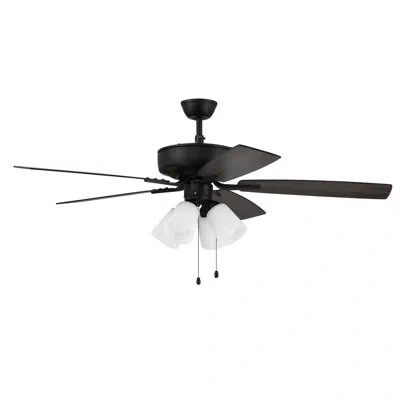 Craftmade 52" Pro Plus 114 White 4 Light Kit 5 - Blade Standard Ceiling Fan With Pull Chain And Light Kit Incl In Flat Black