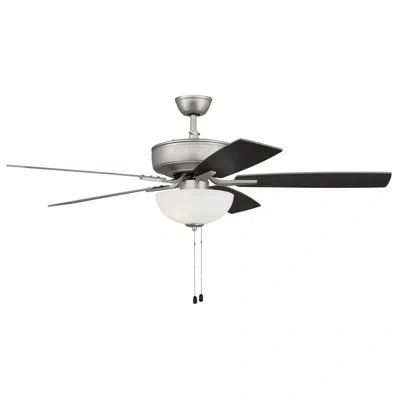 Craftmade 52" Pro Plus 211 White Bowl Light Kit 5 - Blade Standard Ceiling Fan With Pull Chain And Light Kit I In Brushed Satin Nickel,black