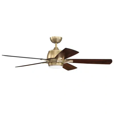 Craftmade 52" Stellar 5 - Blade Led Standard Ceiling Fan With Wall Control And Light Kit Included In Satin Brass With Reversible Walnut,flat Black Blad