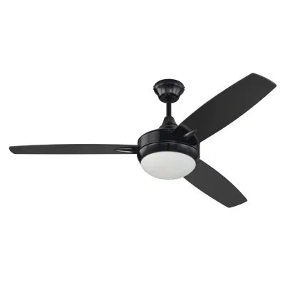 Craftmade 52" Targas 3 - Blade Led Propeller Ceiling Fan With Wall Control And Light Kit Included In Gloss Black With Gloss Black Blades
