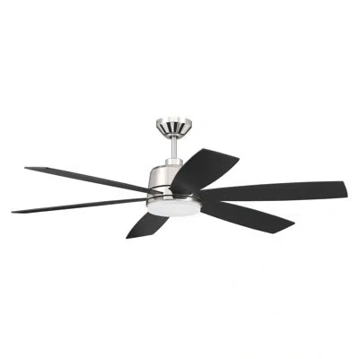Craftmade 54"  6 - Blade Outdoor Led Smart Standard Ceiling Fan With Remote Control And Light Kit In Polished Nickel